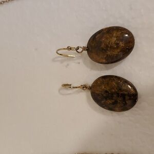 SET: Bronzite Cabachon & Gemstone Beads Necklace & Earrings